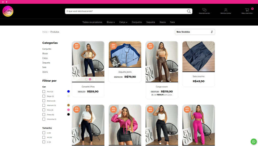 Página da loja KAOR - E-Commerce de vestuário feminino